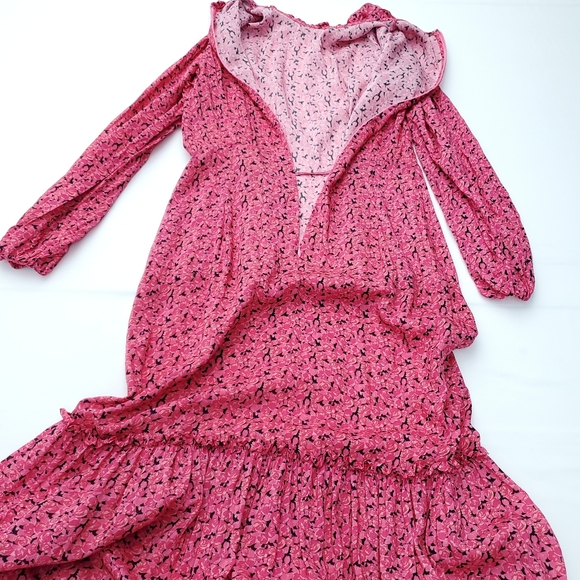 RIXO Monet Pink/Black Floral Silk Cotton Maxi Dress Long Sleeves Summer Size S‎ - Picture 10 of 13